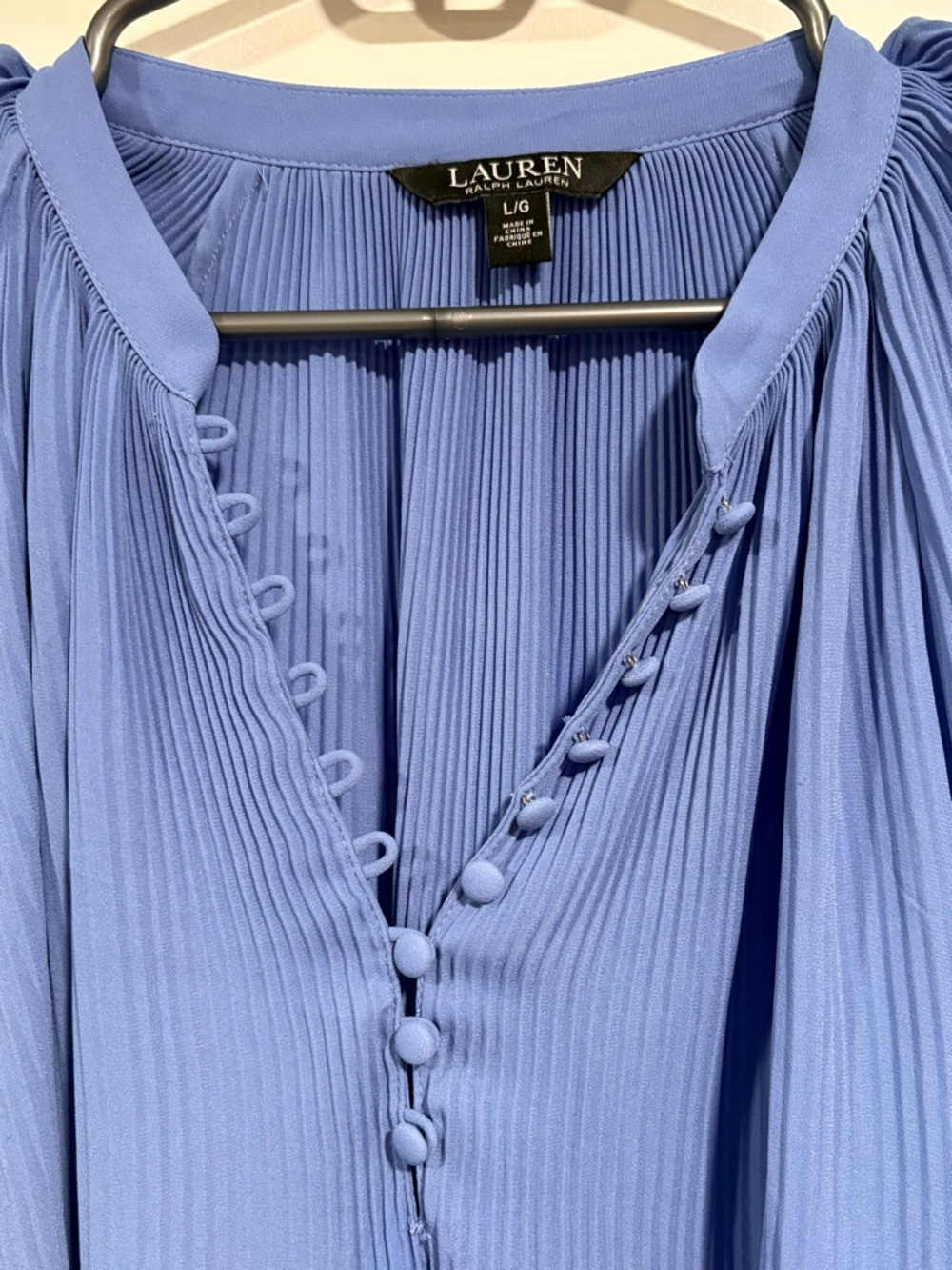 Lauren Ralph Lauren Sky Blue Pleated Button-Front Blouse - Picture 5 of 8